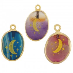 Colgante de Ágata Ovalado con Luna y Estrellas 16x21mm