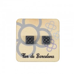 Base de Madera (50x50mm) con Pendientes de Metacrilato con Flor de Barcelona (Panot) con Pin (12x12m