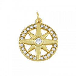 Colgante de Metal Laton Redondo Estrella con Circonitas 14mm