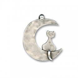 Colgante de Metal Zamak Luna y Gato 36mm