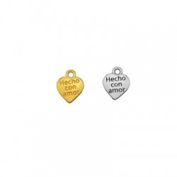 Colgante de Metal Zamak Corazón "Hecho con amor" 10mm