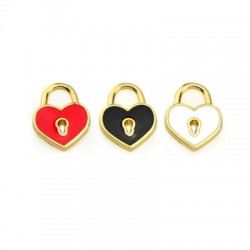 Colgante de Metal Zamak Corazón y Candado Esmaltado 12x15mm
