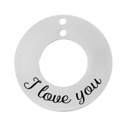 Colgante de Acero Inoxidable 304 Redondo "I love you" con 2 Anillas 25mm