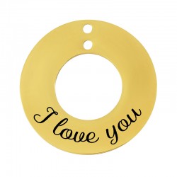 Colgante de Acero Inoxidable 304 Redondo "I love you" con 2 Anillas 25mm