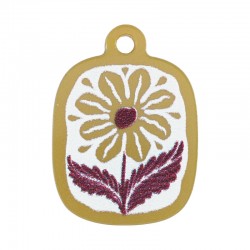 Colgante de Metacrilato Paralelogramo con Flores 16x19mm