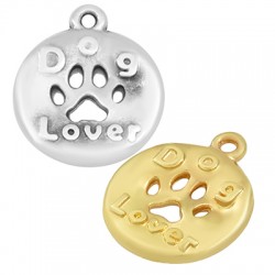 Colgante de Metal Zamak Redondo "Dog Lover" Pata Perro 16mm