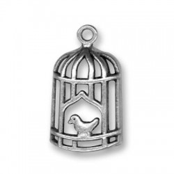 Colgante de Metal Zamak Pájaro en Aviario Jaul 13x26mm
