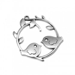 Colgante de Metal Zamak Rama con 2 Pájaros 36x40mm