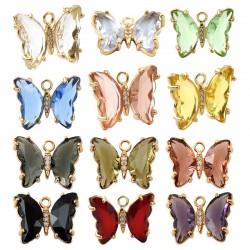 Colgante de Vidrio Mariposa en Latón con Circones 20x15mm