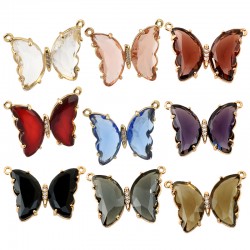 Colgante de Vidrio Mariposa de Latón con Circones 25x20mm