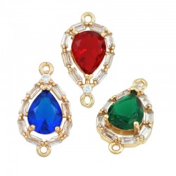 Conector de Metal Latón Gota con Vidrio Engarzado 10x15mm