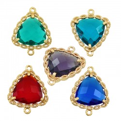 Conector de Metal Latón Triangulo con Vidrio Engarzado 16mm