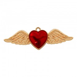 Colgante de Metal Zamak Corazon con Alas Esmaltado 54x18mm