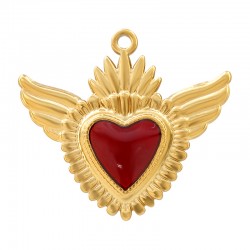 Colgante de Acero Inoxidable 304 Corazon con Alas Esmaltado 31x28mm