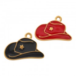 Colgante de Acero Inoxidable 304 Sombrero con Esmalte 24x16mm