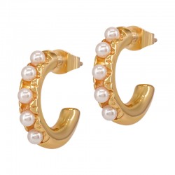 Pendiente Aro de Acero Inoxidable 304 con Perlas 19x15mm/4mm