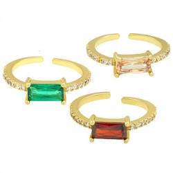 Anillo de Metal Latón Rectangular con Circonitas 20mm