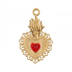 Colgante de Acero Inoxidable 304 Corazón con Esmalte 22x35mm