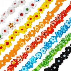 Entrepieza de Vidrio Millefiori Flor Plana ~6mm(~82unid/tira)