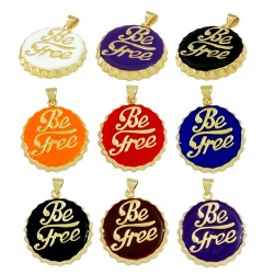 Colgante de Metal Latón Redondo "Be Free" con Esmalte 25mm