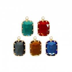 Colgante de Metal Latón Rectangular con Cristal 11x15mm