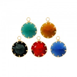 Colgante de Metal Latón Redondo con Cristal 15mm