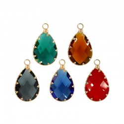 Colgante de Metal Latón Gota con Cristal 14x20mm