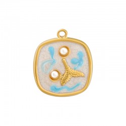 Colgante de Acero Inoxidable 304 Cuadrado con Cola de Ballena y Esmalte 16.5x18.7mm/2mm