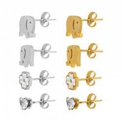 Pendientes de Acero Inoxidable 304 Elefante,Corazon y Flor (set 3)