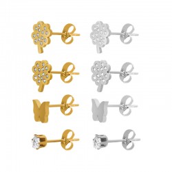 Pendientes de Acero Inoxidable 304 Mariposa, Flor (set 3)