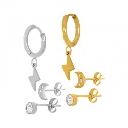 Pendientes de Acero Inoxidable 304 Luna y Rayo (set 3)
