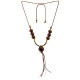 Necklace with Brown Wooden Beads & Metal Gold Bar