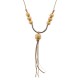 Necklace with Ecru Wooden Beads & Metal Silver Bar