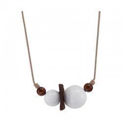 Necklace with Twisted Cord and White Wooden Beads