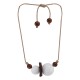 Necklace with Twisted Cord and White Wooden Beads