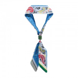 Collar Moderno Con Bufanda Azul Y Tubo De Cerámica