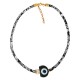 Collar con Cinta Floral y Ojo Turco de Resina Negra
