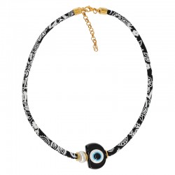 Collar con Cinta Floral y Ojo Turco de Resina Negra
