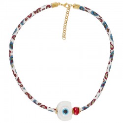 Collar con Cinta Floral y Ojo Turco de Resina Blanca