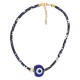 Collar Con Cinta Floral Y Ojo Turco De Resina Azul