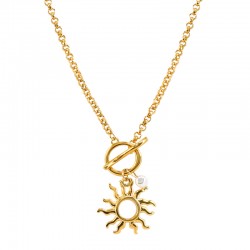 Collar de Oro con Cierre en T y Colgante de Sol
