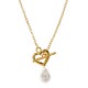 Necklace with Heart-Shaped T-Bar Clasp & Pearl Charm