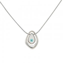 Silver Necklace with Asymmetric Drop & Enamel Evil Eye