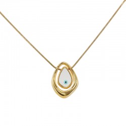 Gold Necklace with Asymmetric Drop & Enamel Evil Eye