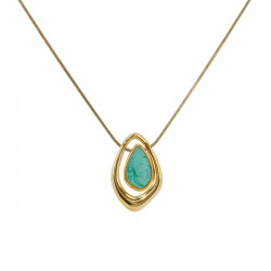 Gold Necklace with Asymmetric Drop & Turquoise Enamel