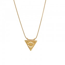 Silver Necklace with Triangular Pendant Featuring Eye Design