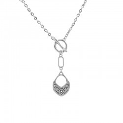 Silver Necklace with T-Bar Clasp & Embossed Ethnic Pendant