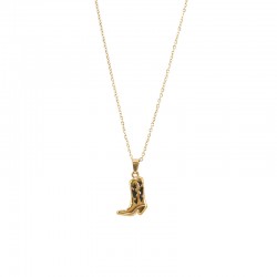 Gold Necklace with Black Enamel Cowboy Boot Pendant