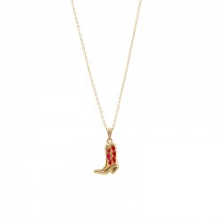 Gold Necklace with Red Enamel Cowboy Boot Pendant