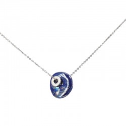 Necklace with Blue Ceramic Disc & Metal Rondelle